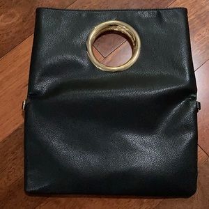 Black purse with strap.